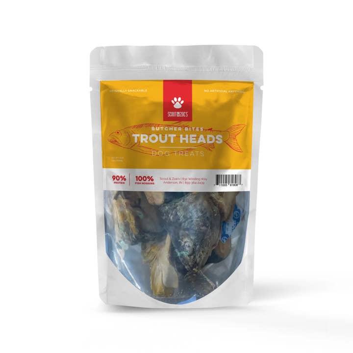 Trout Heads Treats for Dogs and Cats - Freeze Dried - Single Ingredient - Novel Protein - 6 oz Package for wholesale by Scout & Zoe's
