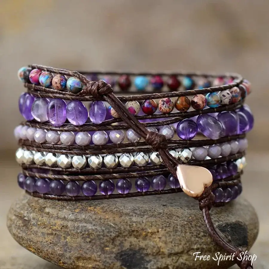 Free Spirit Shop - Wholesale Beaded Bracelet - Amethyst & Purple Jasper Wrap Bracelet1