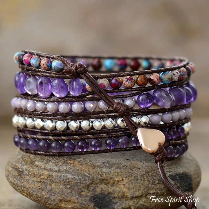 Free Spirit Shop - Wholesale Beaded Bracelet - Amethyst & Purple Jasper Wrap Bracelet1