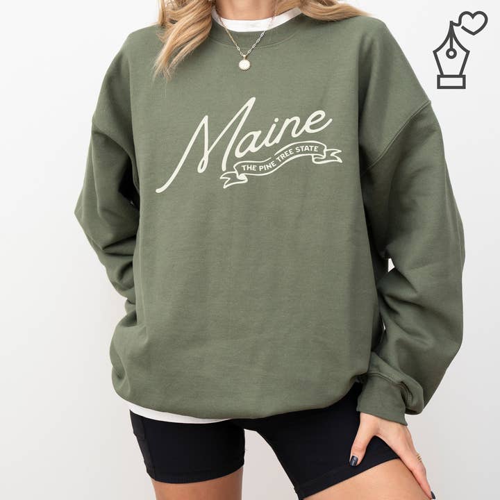 Felpa Girocollo Maine, Orgoglio dello Stato del Maine per la vendita all'ingrosso da parte di KylieBeth Designs