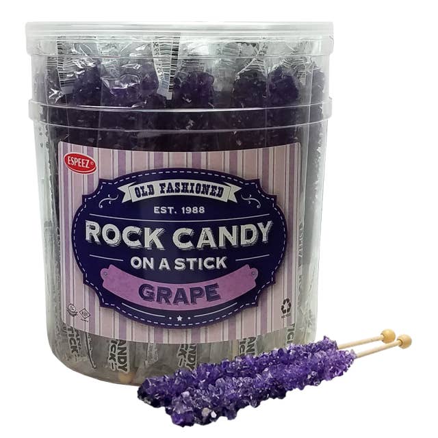 Long Island Candy Factory - Wholesale Hard Candy - Espeez Purple Grape Rock Candy On a Stick Jar 36 ct 6.5 "
