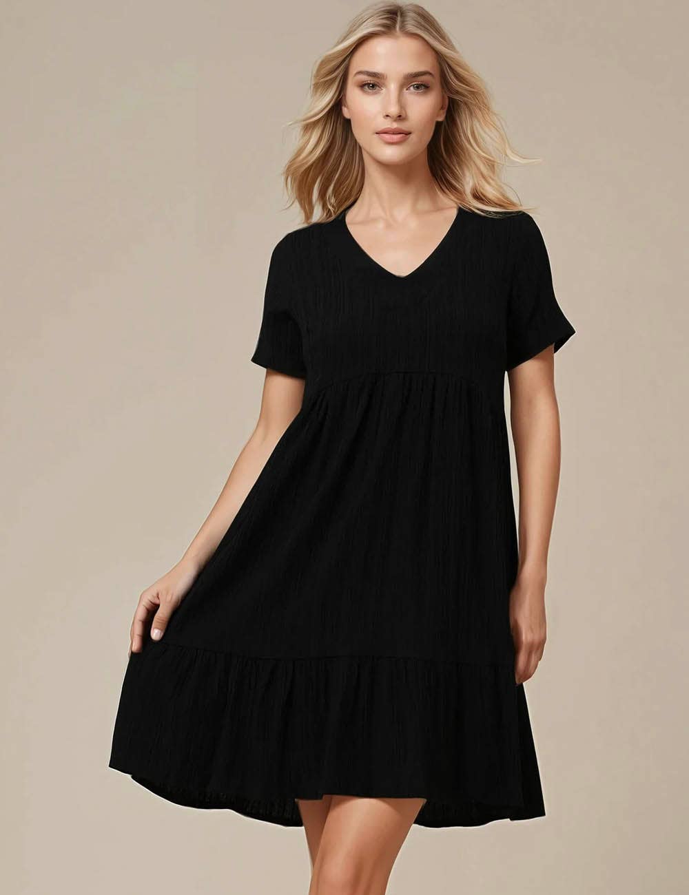 Sweetkama - Vente Robe – femme - Robe courte quotidienne à manches courtes et col en V49