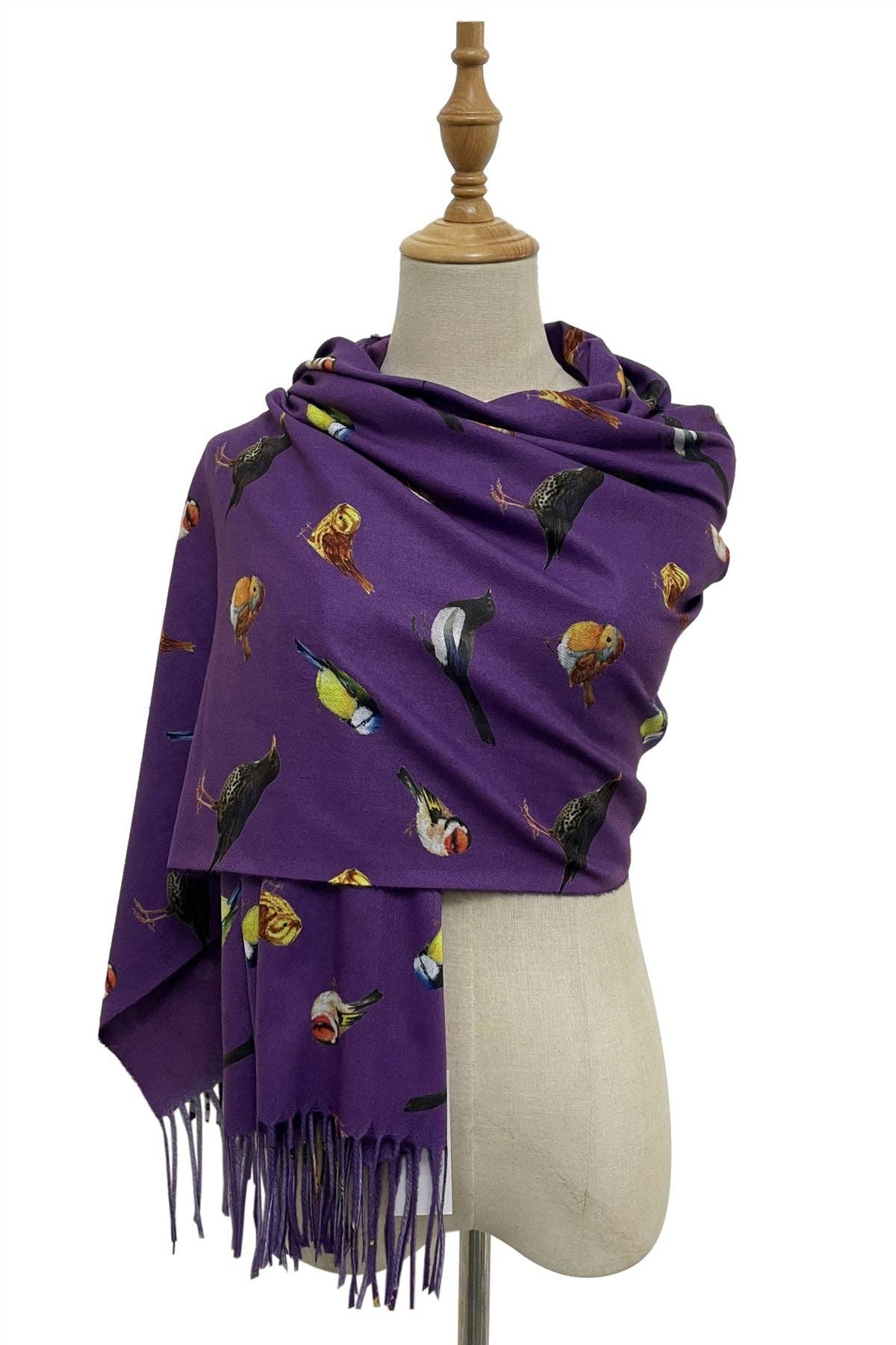 Fashion Scarf World - Wholesale Sjaal - Dames - Sjaal met kwastjes en print van British Wildlife Birds0