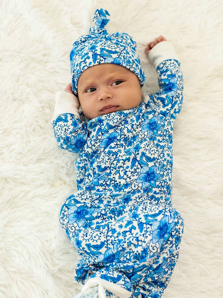Charming Chinoiserie - Newborn Gown + Hat for wholesale by Saltwater Swaddles