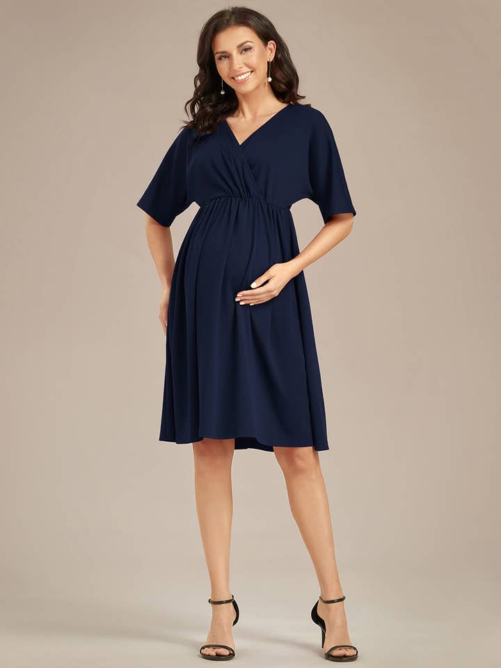 V Neck Short Pleated Maternity Dress for wholesale by Ever-Pretty
