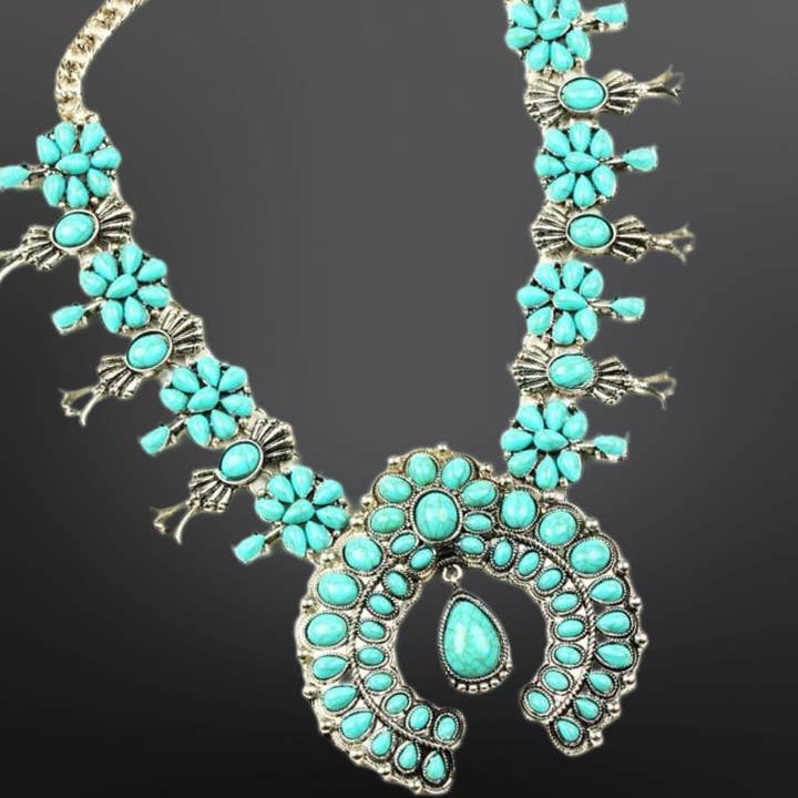 Faux Turquoise Squash Blossom Necklace for wholesale by Westrian International