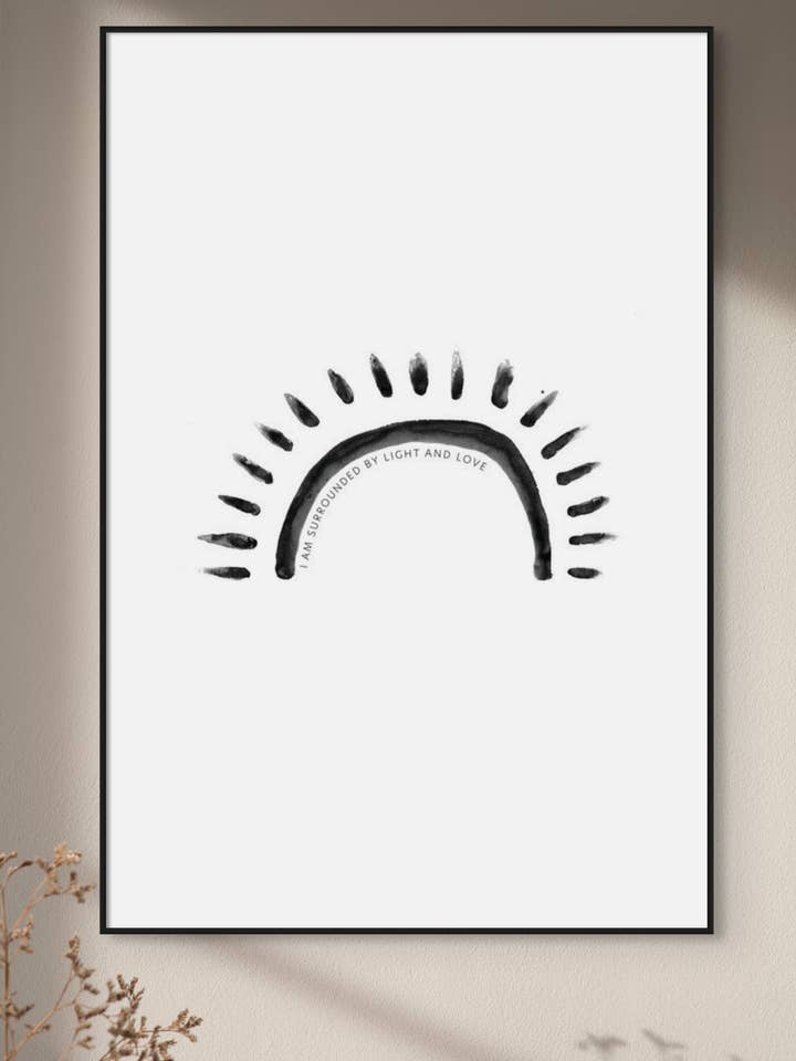 LIGHT & LOVE Positive Affirmation Art Print with Sunrise Symbol for wholesale by Ruju