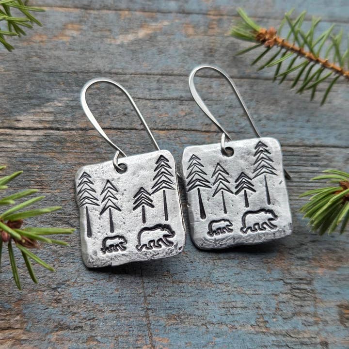 Kathryn's Collection - Wholesale Dangle Earrings - Bear, Mama Bear Earrings, Hand-Stamped Pewter3