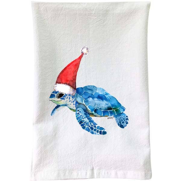 Christmas -Blue Sea Turtle Santa Flour Sack Towel for wholesale by B McVan Designs