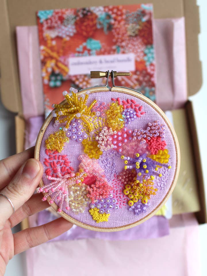 Beaded Embroidery Kit In Lilac for wholesale by Imogen Melissa