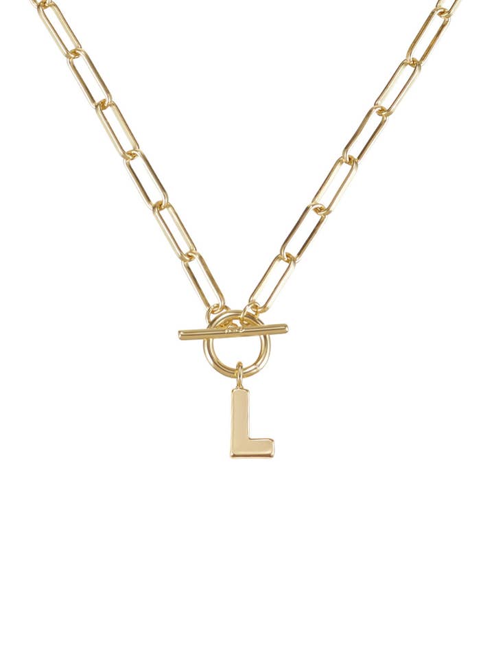 Toggle Initial Necklace in Gold - L for wholesale by Natalie Wood Designs