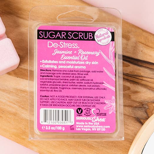 Made in USA De Stress Sugar Scrub - Jasmine + Rosemary for wholesale by Seriously Shea