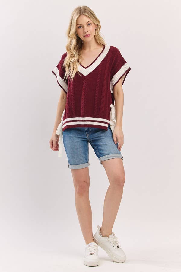 Sewn and Seen - Wholesale Sweater Vest - Women's - Cable Knit Varsity Sweater Vest36