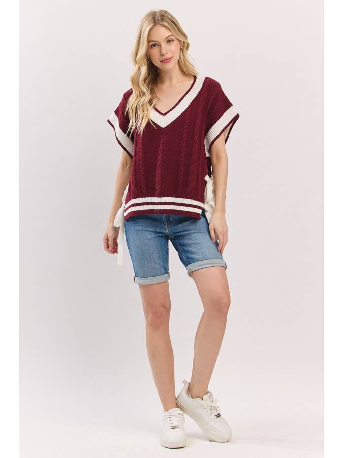 Sewn and Seen - Wholesale Sweater Vest - Women's - Cable Knit Varsity Sweater Vest36