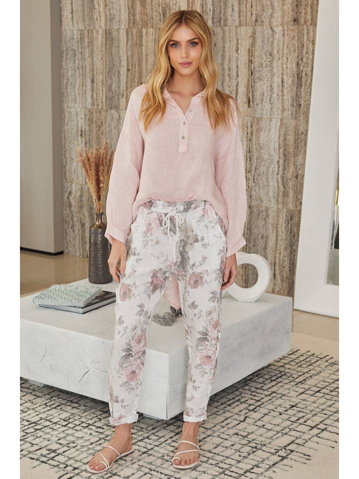 MILIO MILANO – wholesale Pants – Women's – LINEN FLORAL PRINT PANTS (6816-FLORAL-WHITE)4