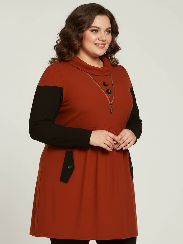 Rust tunic plus size 2-in-1 effect (A520) for wholesale by Pomme Rouge Paris