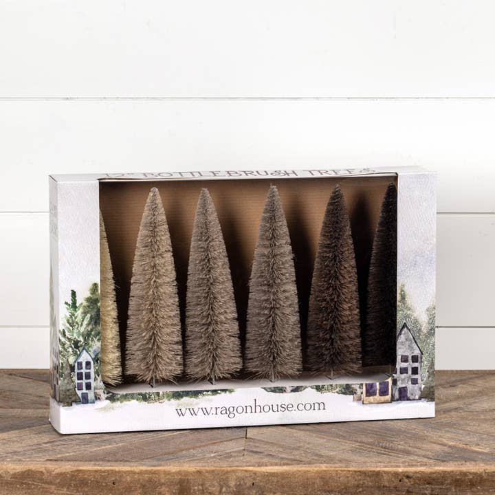 Ragon House - Wholesale Decorative tabletop object - SET/6 - 12" TAN HUES BOTTLE BRUSH TREES1