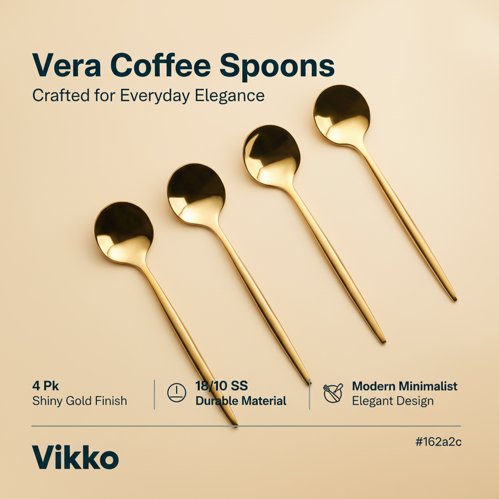 Kadra Kitchenware - Wholesale Table Spoon (Cutlery) - Vikko - Vera, Shiny Gold, 18/10 SS, Coffee Spoon, 4 Pk3