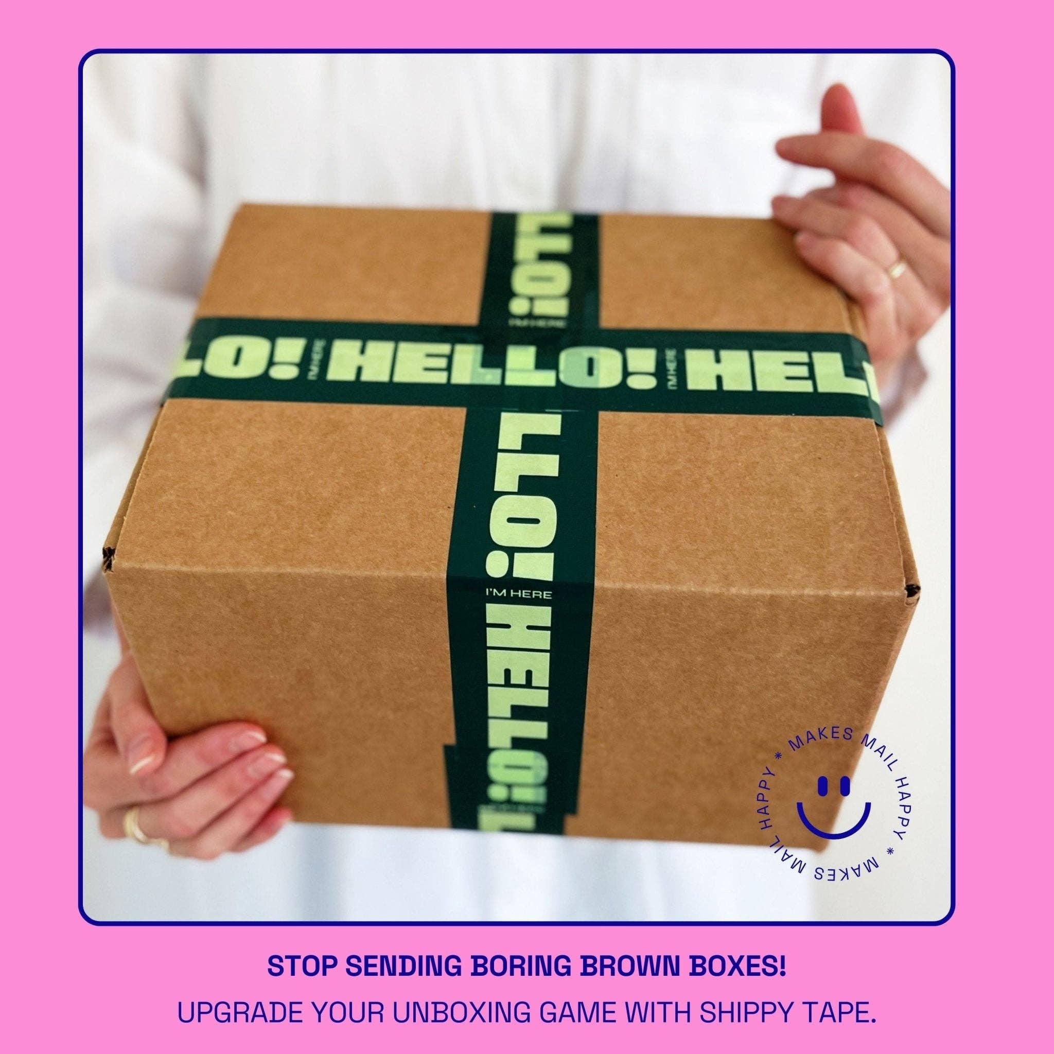 Shippy Tape - Venta al por mayor Papel celofán - ¡Hola! Cinta de Envío I'm Here - Verde Oscuro (2 Rollos + Dispensador)1