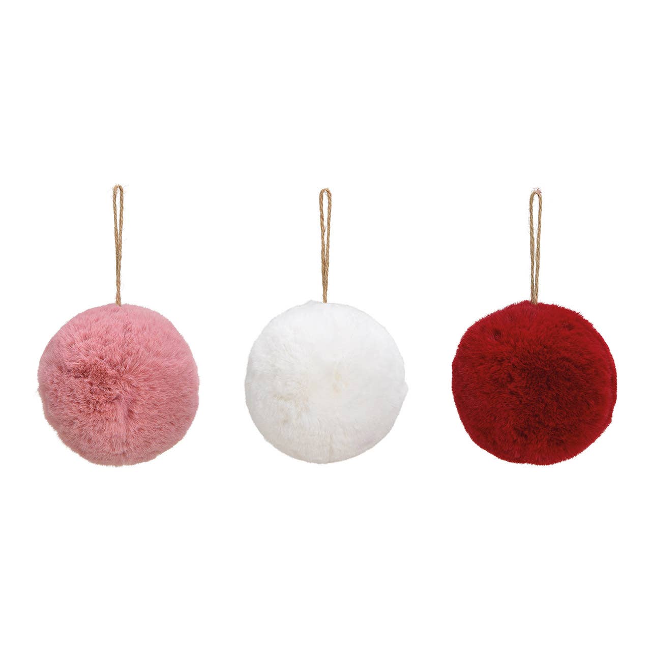 Wurm - Wholesale Kerstdecoratie - Hanger bal van pluche bordeaux, roze, wit 3-delig, (B/H/D) 13x13x13cm Ø13cm0