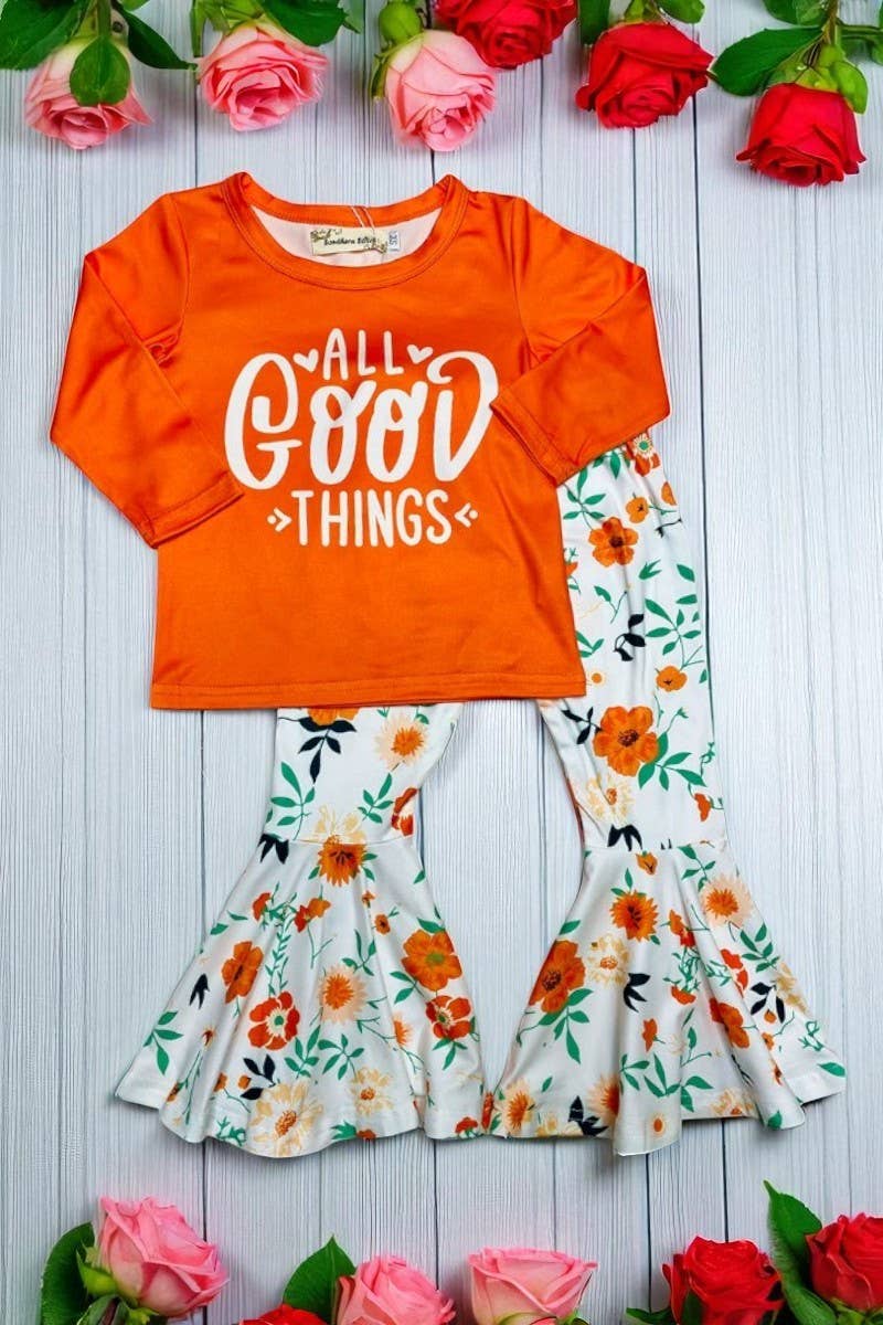 luluclothes - Wholesale Top & Pant Set - Kids - "ALL GOOD THINGS" top & floral pant girls sets XCH0015-12H1