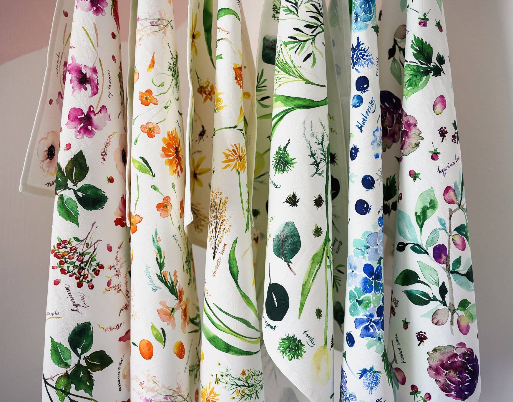 Jean Choe Art & Design - Wholesale Tea Towel - Botanical Rainbow (Red) Kitchen Tea Towel. Floral Tea Towel.8