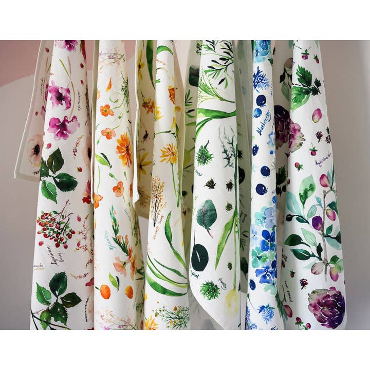 Jean Choe Art & Design - Wholesale Tea Towel - Botanical Rainbow (Red) Kitchen Tea Towel. Floral Tea Towel.8