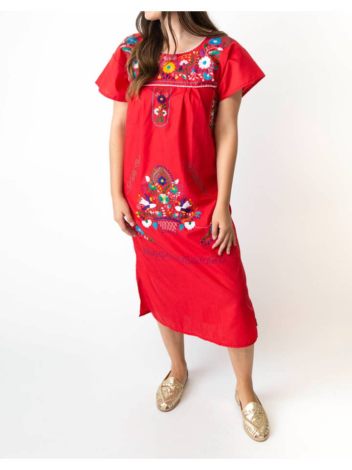 SIDREY – Großhandel Kleid – Damen – SIDREY Mexikanisches Pueblo-Kleid mit Stickerei - Rot