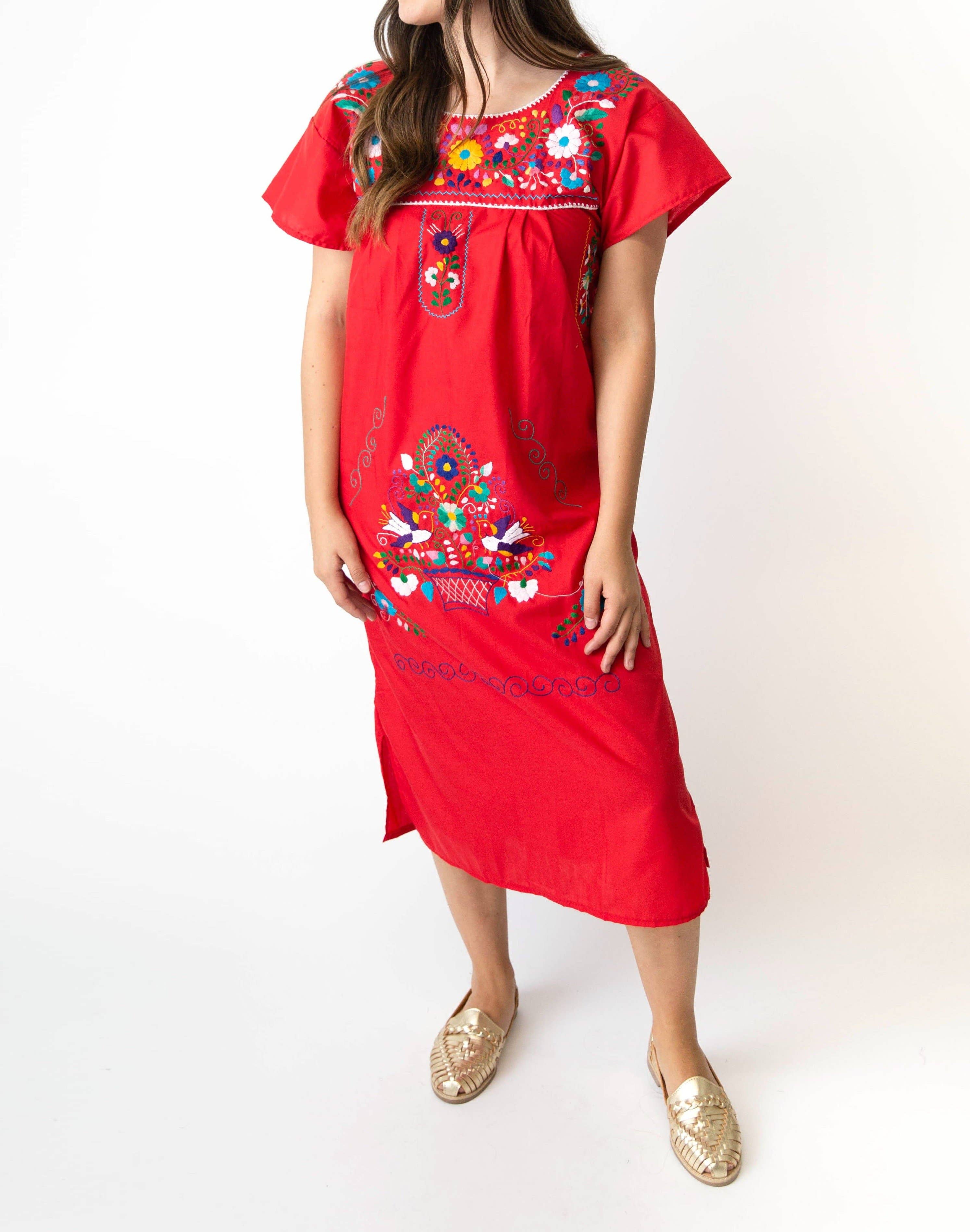 SIDREY - Wholesale Dress - Women's - SIDREY Mexican Embroidered Pueblo Dress - Red