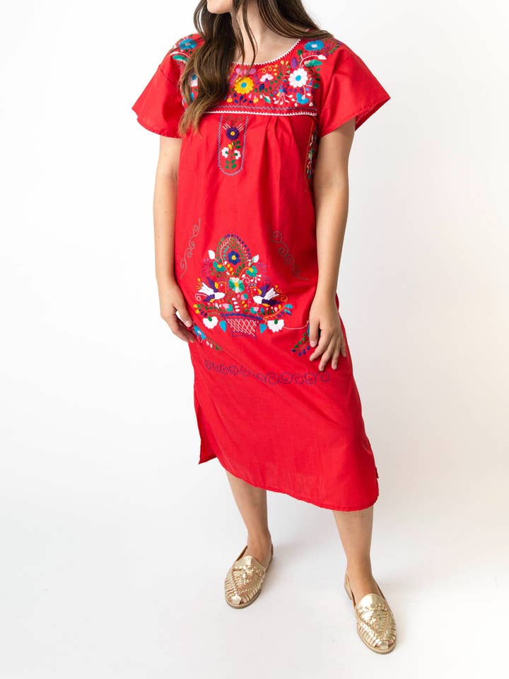SIDREY - Wholesale Dress - Women's - SIDREY Mexican Embroidered Pueblo Dress - Red0