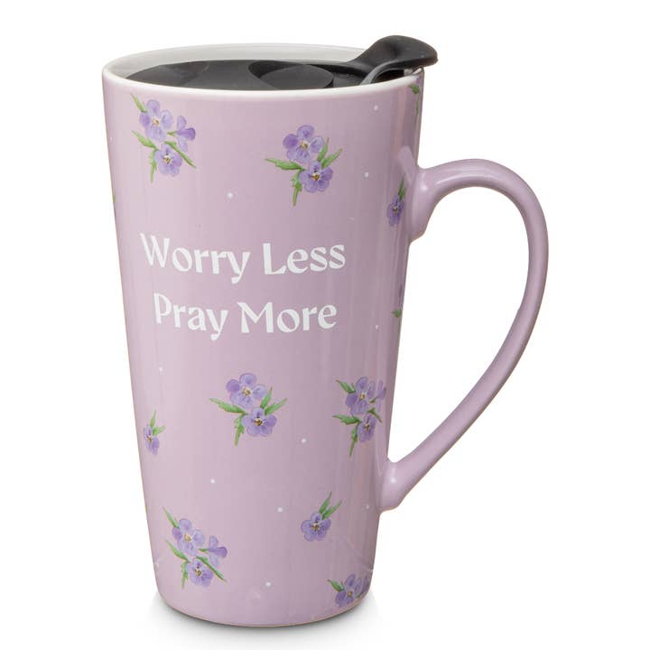 Tasse de voyage "Moins de soucis, plus de prières" pour la vente par Godinger