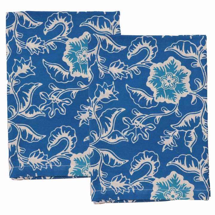 Ensemble de deux serviettes en tissu batik, vrille bleue, teintes à la main, 100 % coton pour la vente par Kasih Co-op