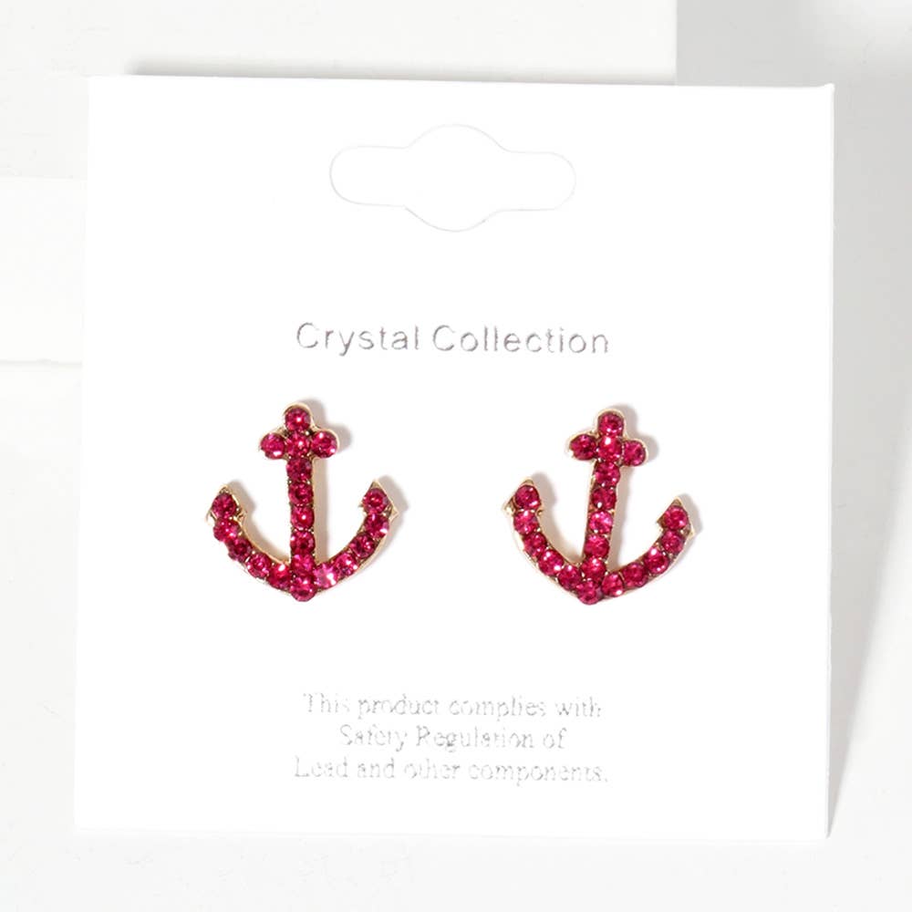 Sensibling Corp. - Venta al por mayor Pendientes de botón/aretes de poste - Pendientes de botón con ancla pavimentada de cristal de imitación.11