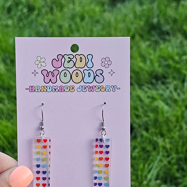 Rainbow Heart Bar Earrings for wholesale by Jedi Woods LLC