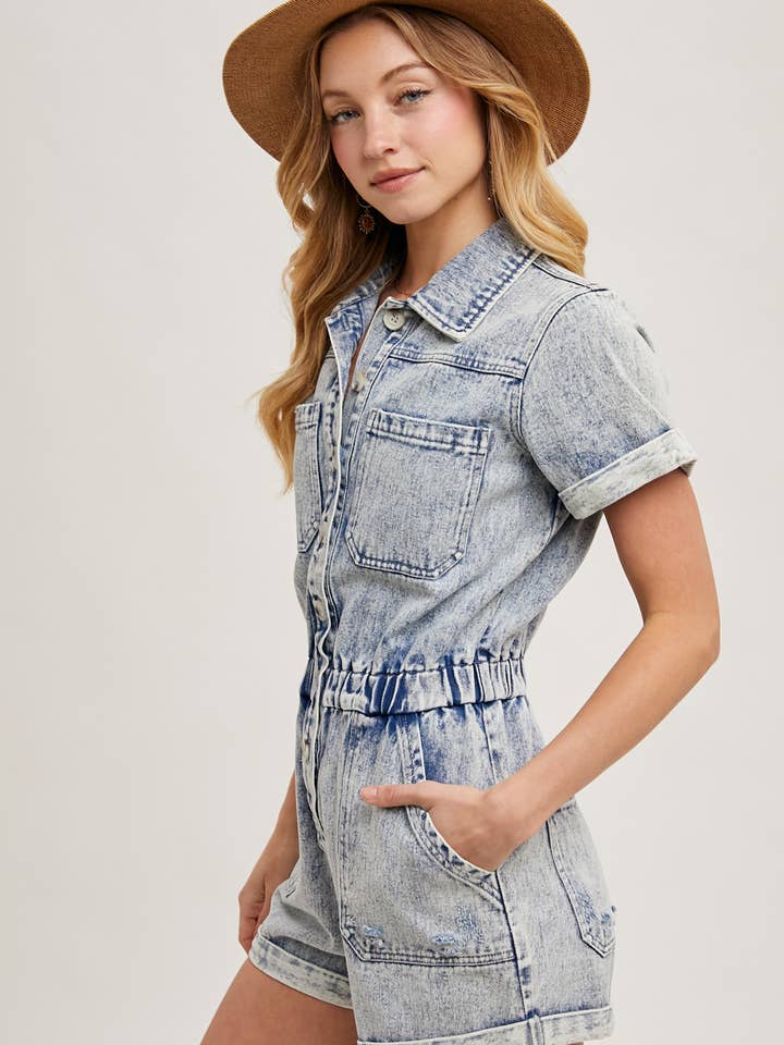 Bluivy – Romper - Mulher por atacado – CASACÃO DE MANGA CURTA EM JEANS LAVADO4