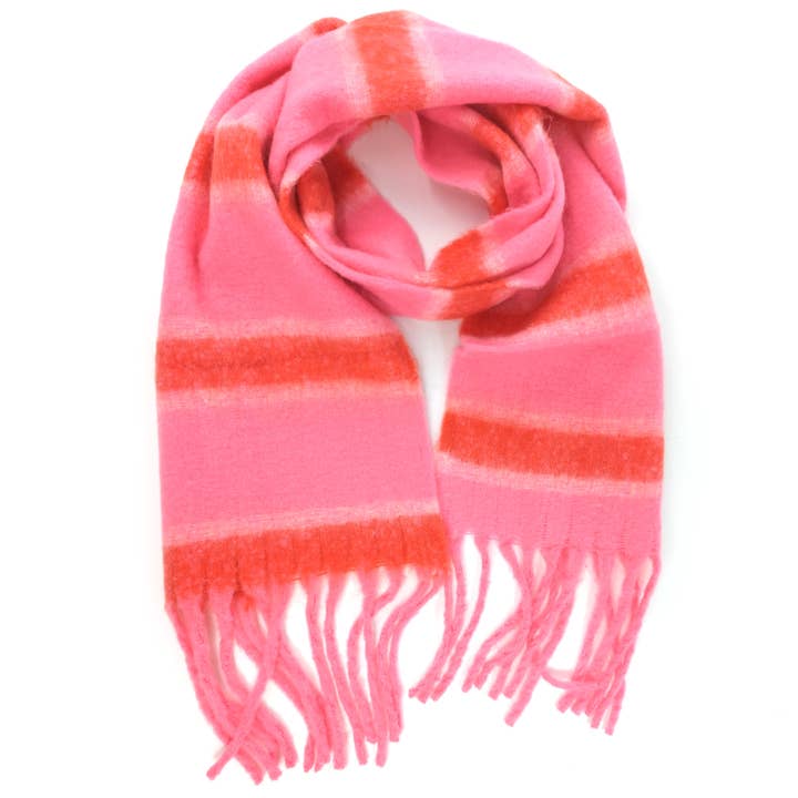 Black Ginger - Wholesale Scarf - Women's - Silam - Super Thick Stripey Scarf - Neon Pink/Red