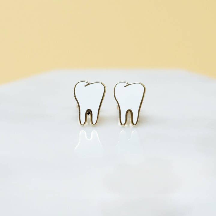 Teeth Earrings - Gold plated studs for wholesale by Sleepy Mountain