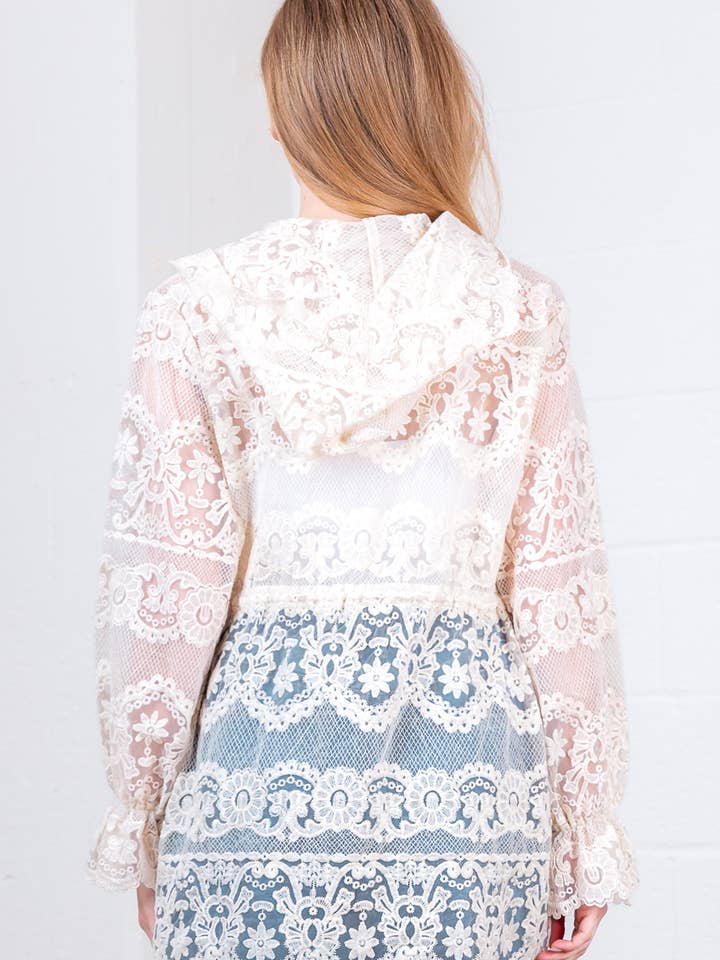 Taelynn - Wholesale Jacket - Women's - HJ75171T-LONG ELASTICIZED HOODED LACE JACKET10