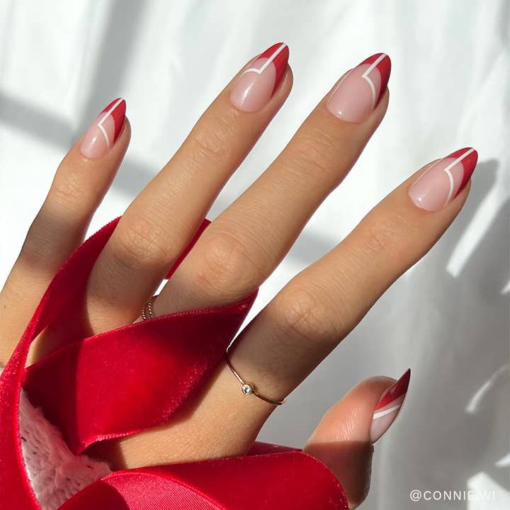 Glamnetic - Wholesale Press-On/Fake Nails - Red Martini Press-On Nails| Red French Tip| Geometric Design
