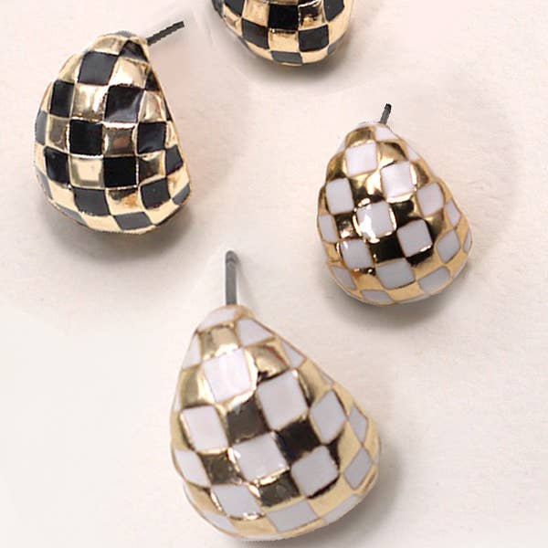 JOSSLYN by wall to wall - Wholesale Hoop Earrings - CHECKER HALF MOON HOOP EARRINGS | 80E3084