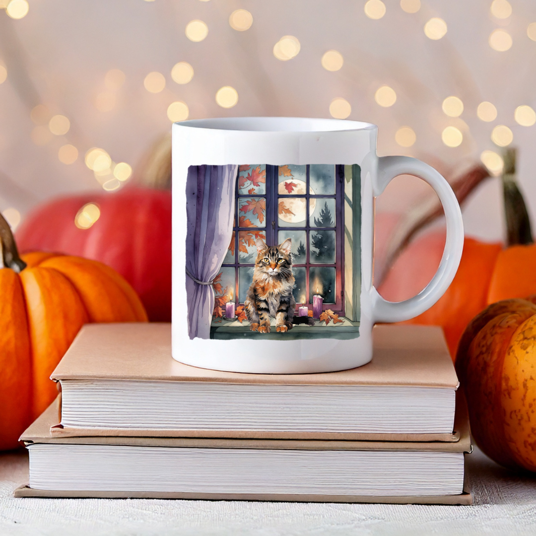 Les Moonettes - Vente Tasse à café - Mug en céramique la Fenêtre aux ronrons d'automne1