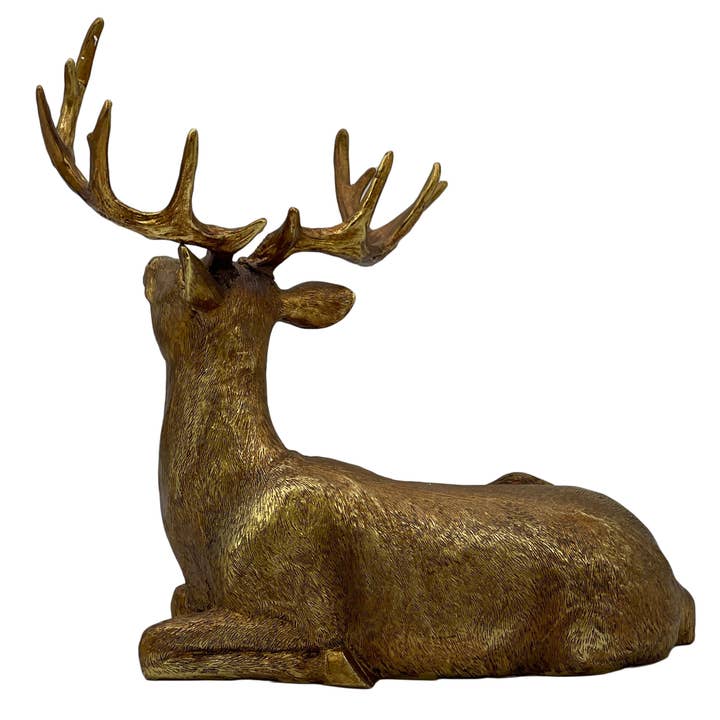 Galt International Company - Wholesale Christmas Decoration - Gold Resin Reindeer Statue Holiday Christmas Decor 14.5"