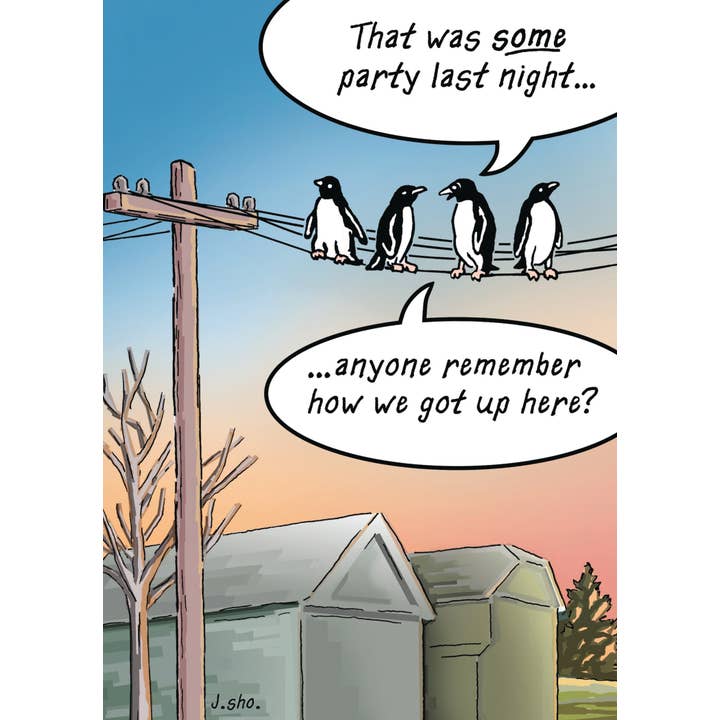 Oatmeal Studios - Wholesale Birthday Card - Penguins Powerline Birthday Card - 9315