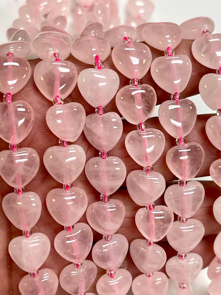 TRIVENI USA INC - Vendita all'ingrosso Perline - Filo di perle a forma di cuore in quarzo rosa da 12 mm per creazione di gioielli1