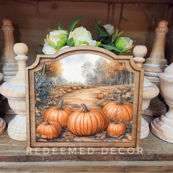 Redeemed Decor - Wholesale Decorative Tabletop Object - Provincial Pumpkin Path Framed Art