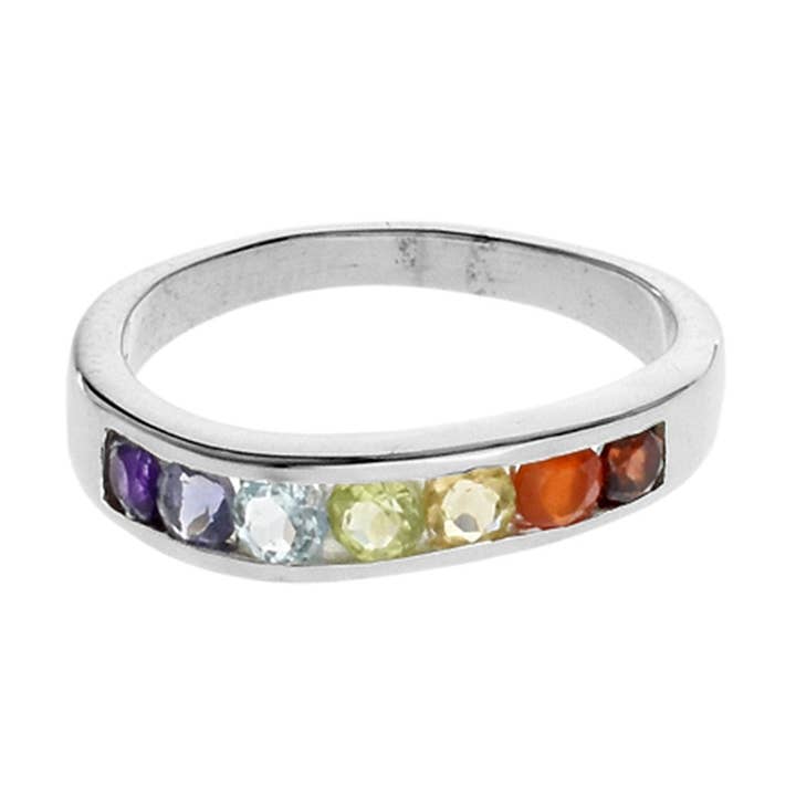 Kenna multi-coloured wave half eternity ring for wholesale by Kali Ma Designs - Sterling Silver Jewellery