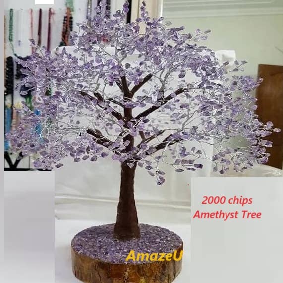 AmazeU - Wholesale Decorative Tabletop Object - Amethyst Gemstone/Crystal Tree(2000 chips Silver wire Tree)