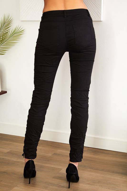 VENTI6 - Vendita all'ingrosso Jeans - Donna - PANTALONI IN DENIM INCRESPATO CON TASCA CON CERNIERA (50221-NERO)2