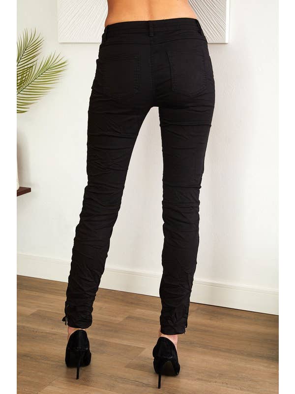 VENTI6 - Vendita all'ingrosso Jeans - Donna - PANTALONI IN DENIM INCRESPATO CON TASCA CON CERNIERA (50221-NERO)2