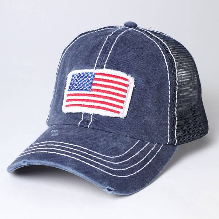 Fashion City - Wholesale Trucker Hat - Unisex - America USA Flag Mesh Snapback Baseball Cap